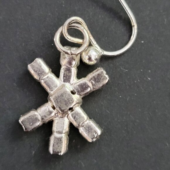 Ab Rhinestone Snowflake Earrings, Silver Plated and Crystals Dangle - Picture 5 of 5